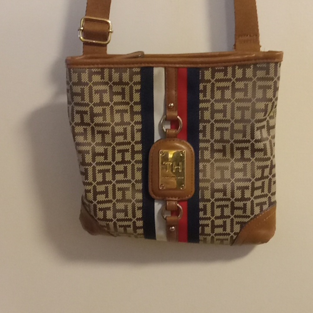 Tommy Hilfiger Brown and Red Shoulder Bag